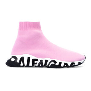 Balenciaga Speed Graffiti Light Pink White Black Sock High Top Knit Sneaker 40
